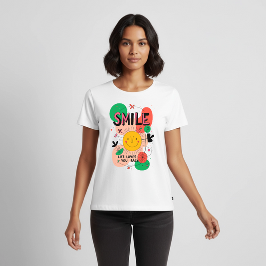 Smile. Life loves you back - Women’s Premium T-Shirt - white