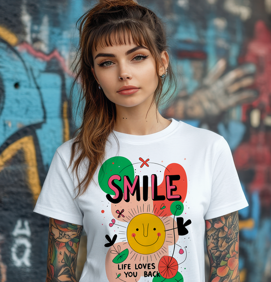 Smile - Life loves you back - Women's T-Shirt - KUNST-STOFF STUDIO