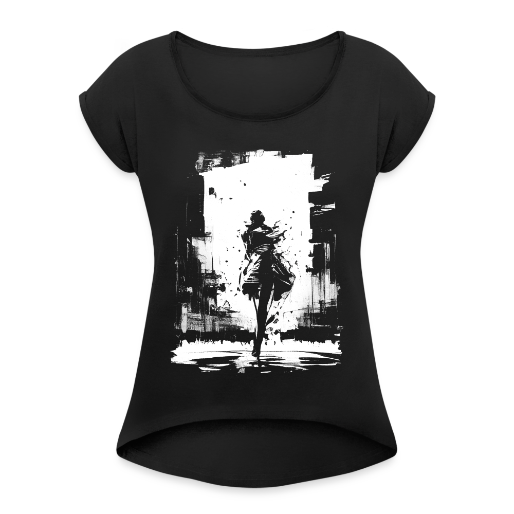 Women’s T-Shirt with rolled up sleeves - black