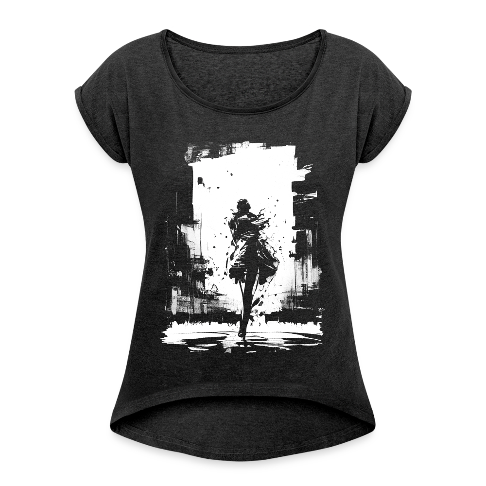Women’s T-Shirt with rolled up sleeves - heather black