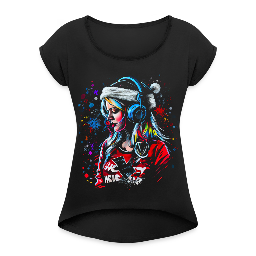 Women’s T-Shirt with rolled up sleeves - black