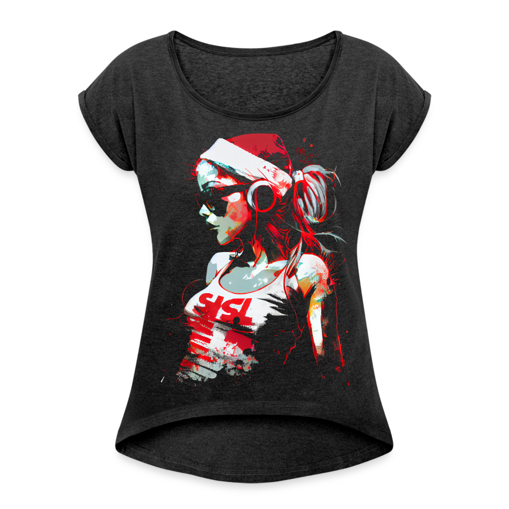Women’s T-Shirt with rolled up sleeves - heather black