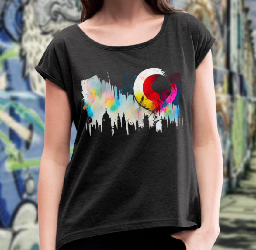 Skyline - T-Shirt mit aufgerollten Ärmeln für Frauen