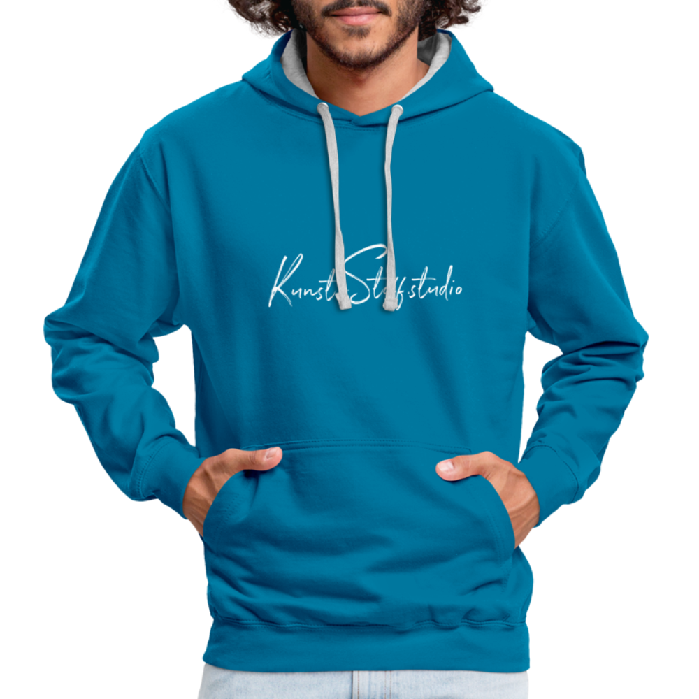Contrast Colour Hoodie - peacock blue/heather grey