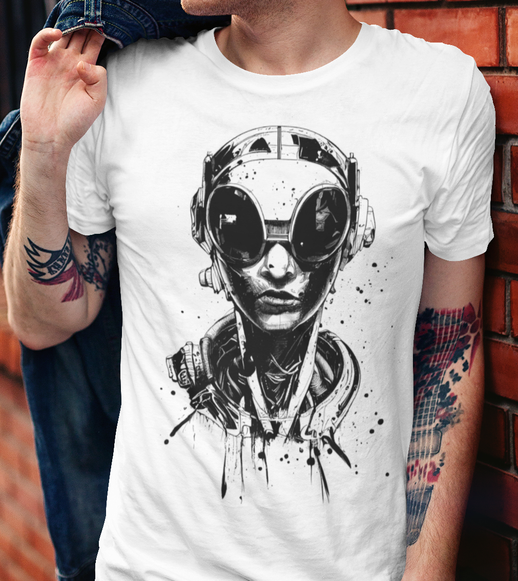 DJ Cyberpunk b&amp;w - Urban Art - T-Shirt für Männer